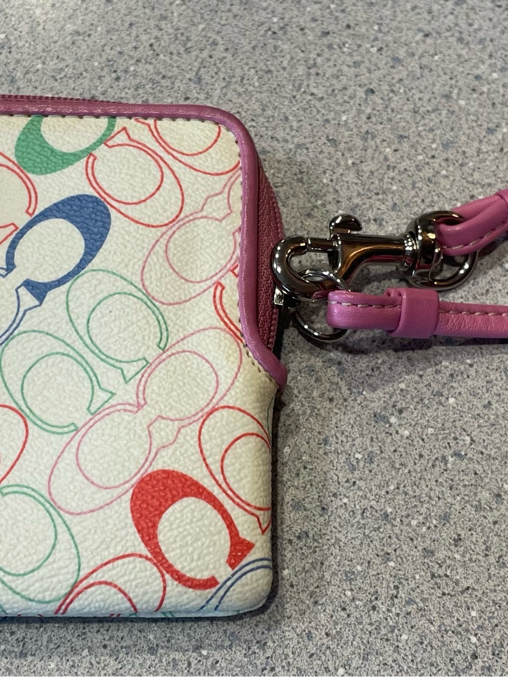 Coach Pink-Trim Multi Color Signature Wallet Wristlet